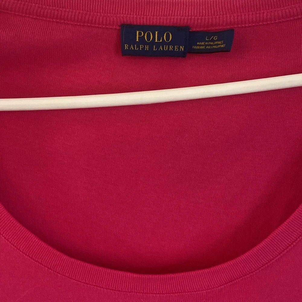 Polo Scoop Neck Long Sleeve Shirt Sz L Bright Pink 100% Cotton - Picture 2 of 7